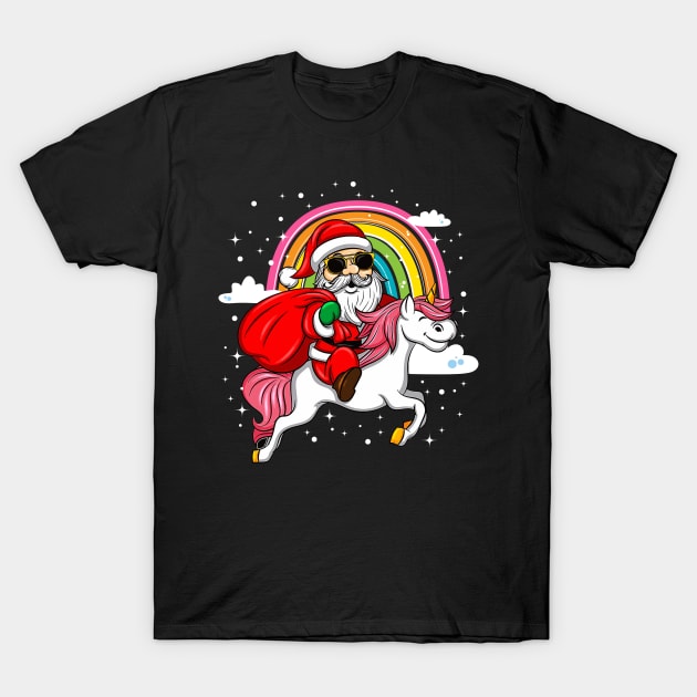 Christmas Santa Riding Unicorn Xmas Gifts For Lovers Who Love Rainbow Unicorns T-Shirt by mittievance